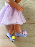 T Bar Shoes to suit 38cm Miniland Doll - Sleeping rosette - Purple