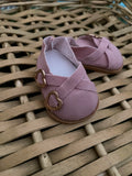 Flats Shoes to suit 38cm Miniland Doll - Dusty Pink faux suede