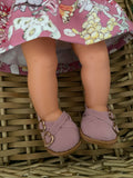 Flats Shoes to suit 38cm Miniland Doll - Dusty Pink faux suede