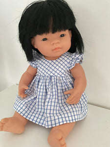 Dress Set - to suit 38cm Miniland Doll - Blue Check