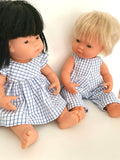 Dress Set - to suit 38cm Miniland Doll - Blue Check