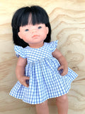 Dress Set - to suit 38cm Miniland Doll - Blue Check