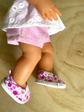 Plimsoll Shoes to suit 38cm Miniland Doll - Pink Flowers