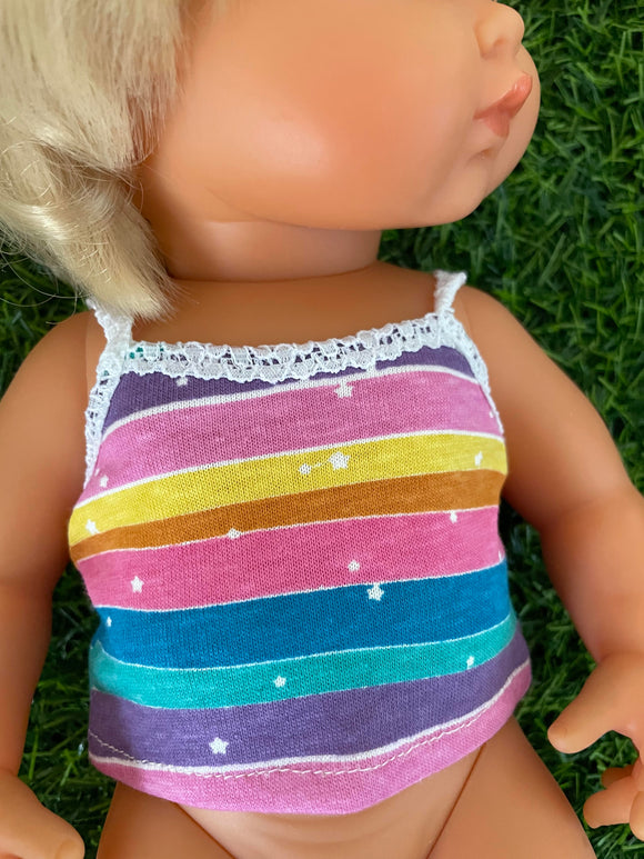 Singlet to suit 38cm Miniland Doll - Rainbow dreaming