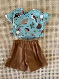 Shorts Set - to suit 38cm Miniland doll - Aussie Animals with brown shorts