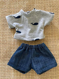 Shorts Set - to suit 32cm (Hard Body) Miniland Doll - Whale and Dark Denim Shorts
