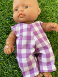 Overalls - to suit 21cm Miniland Doll - Gingham - Purple