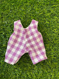 Overalls - to suit 21cm Miniland Doll - Gingham - Purple