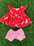 Dress Set - to suit 21cm Miniland Doll - Vintage spring red