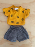 Shorts Set - to suit 32cm Miniland doll - Bees T and Charcoal Shorts