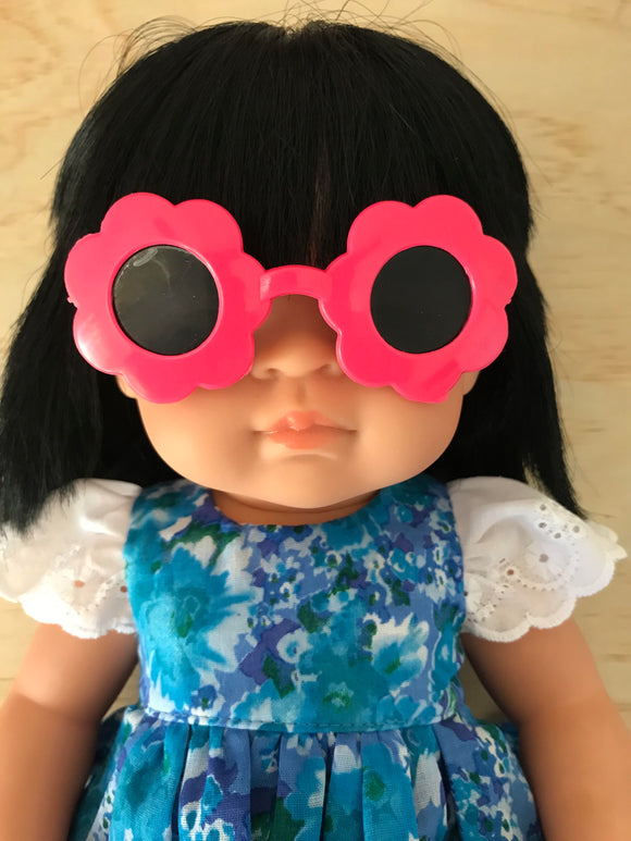 Doll Glasses - Tinted lens - Sun Glasses style - Flower - Bright Pink