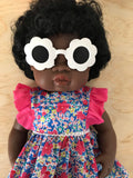 Doll Glasses - Tinted lens - Sun Glasses style - Flower - White