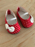 Shoes to suit 38cm Miniland Doll - Red with white polka dot