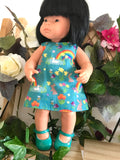 Mary Jane Shoes to suit 38cm Miniland Doll - Patent Teal