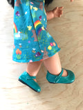 Mary Jane Shoes to suit 38cm Miniland Doll - Patent Teal