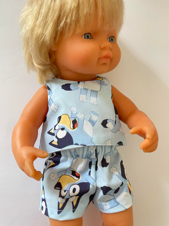 Shorts Set - to suit 38cm Miniland Doll -  Bluey - All Over