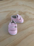 Trainers. Velcro Shoes to suit 38cm Miniland Doll - Faux Leather - Pink with White Stripes