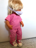 Trousers Set - to suit 38cm Miniland Doll - Scrubs - Candy Pink