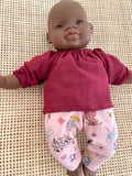 Trousers Set - to suit 32cm soft body Miniland Doll - Forest friends leggings and maroon blouse