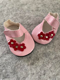 Mary Jane Shoes to suit 38cm Miniland Doll - Pink and red flowers